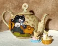Чайник с котка керамичен, снимка 1