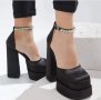 Сатенени черни сандали , снимка 1 - Сандали - 35898188