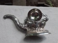 Стара антикварна сребърна цедка за чай с дракон - маркировки, снимка 3