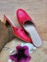 Червени дамски чехли, изработени изцяло от естествена кожа. Ходилото е с удобна извивка, среден ток , снимка 3