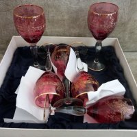 Гравирани чаши цветно стъкло за вино 6 бр., снимка 3 - Чаши - 40448334