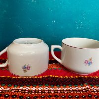 Големи и прекрасни порцеланови чаши с троен декор и лилав кант.  , снимка 4 - Антикварни и старинни предмети - 44196031
