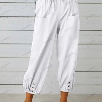 Памучно-ленени широки дамски панталони с висока талия, 10цвята - 023, снимка 10 - Панталони - 41579956