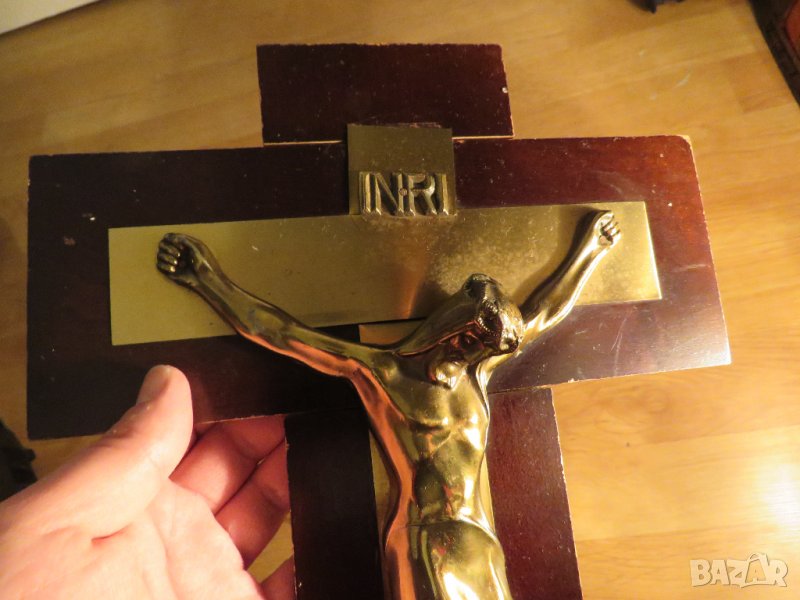 Огромен стар кръст разпятие Исус Христос 38 х 26 см -внос Израел, Йерусалим, снимка 1