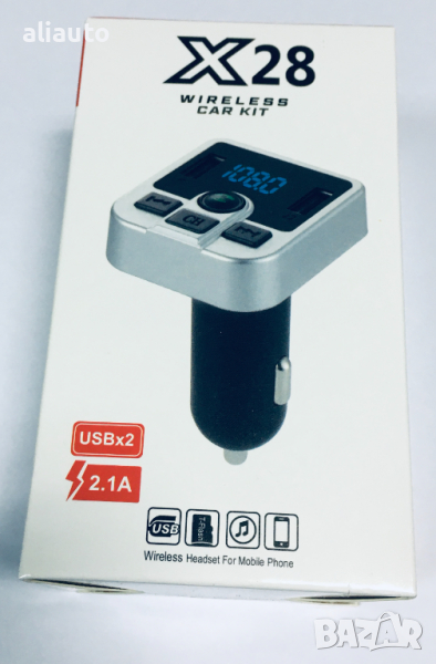 FM Трансмитер Bluetooth Х28 MP3 2xUSB, microSD card slot, Черен, снимка 1