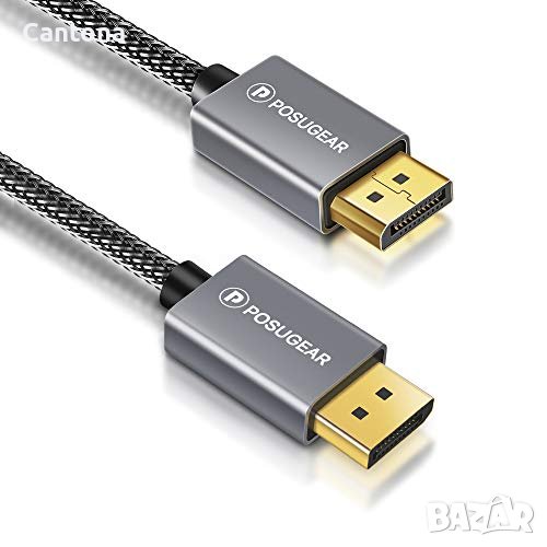 POSUGEAR DisplayPort към DisplayPort мъжки към мъжки, 2 метра,  найлонов плетен, 4K 2160p/ HD 1080p/, снимка 1