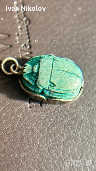Стар египетски Скарабей, тюркоаз и сребро, снимка 1