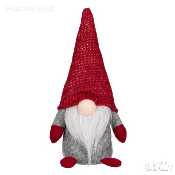 Коледна фигура, Гном, 24 см, Сив/ червен, снимка 1
