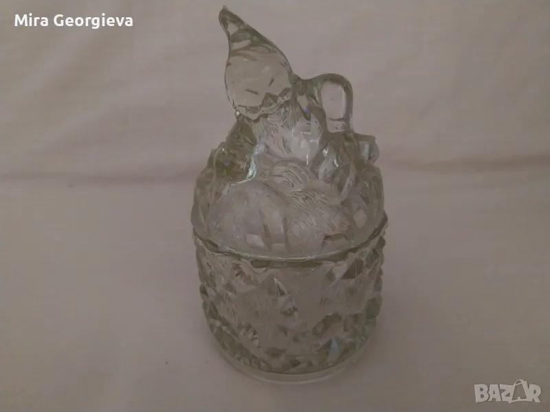 Стара стъклена захарница-бонбониера българска, снимка 1