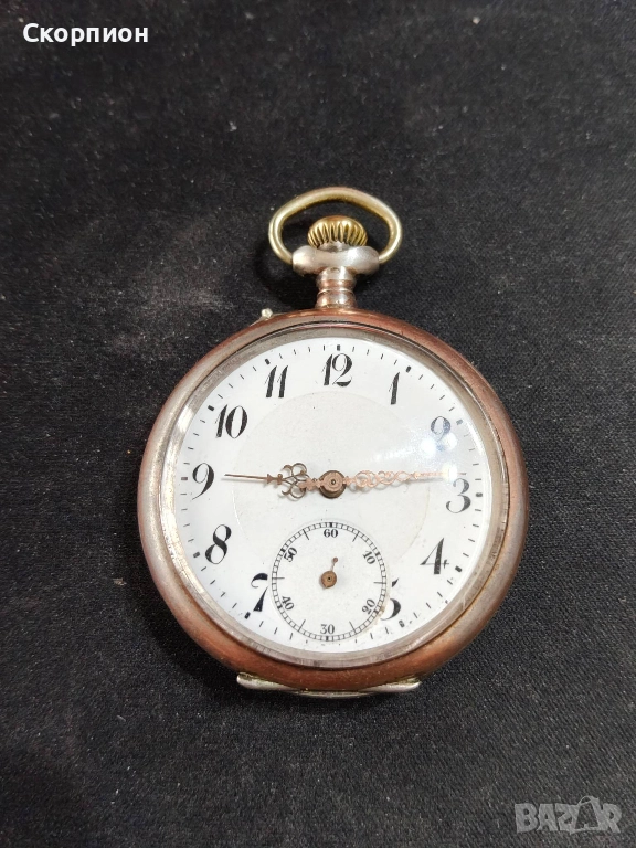 Швейцарски СРЕБЪРЕН джобен часовник 1900г. с позлата - 10 РУБИНА - ПРОМОЦИЯ, снимка 1