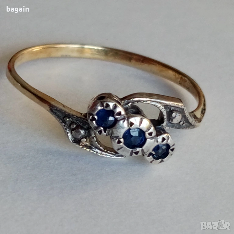 Пръстен със сапфири. Сребро с позлата., снимка 1
