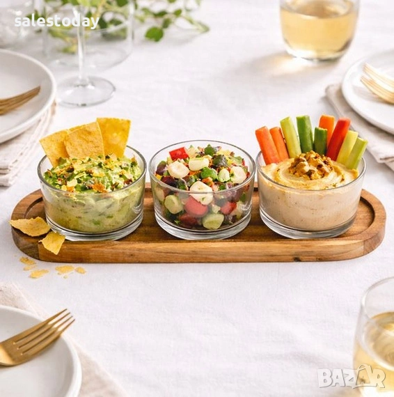 Комплект от дъска от три стъклени купи , снимка 1