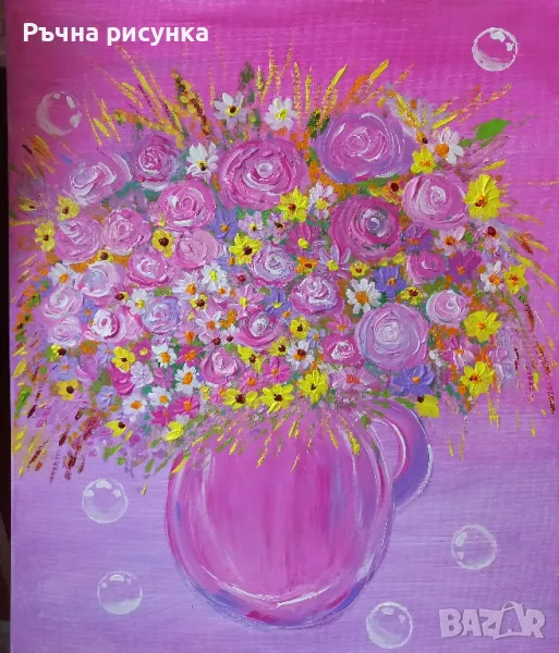 Авторска картина+подарък чаша "Нежно розово мехуресто ", снимка 1