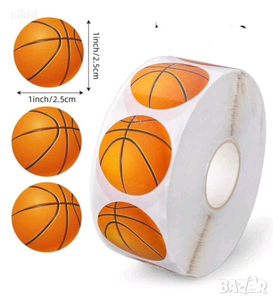 100 бр Баскетболна топка Баскетбол самозалепващи лепенки стикери за ръчна изработка за подарък, снимка 1