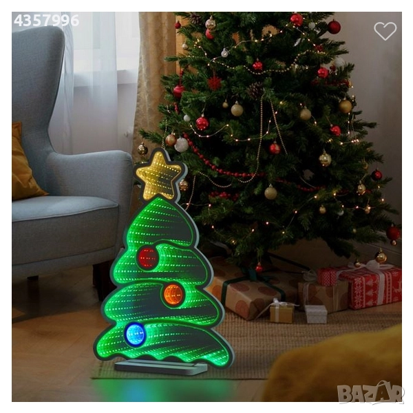 Декоративна коледна огледална елха, USB, 39см.,Зелен , снимка 1