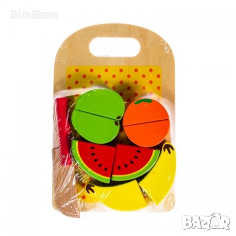 Промоция -55% ! Детски комплект от дърво - плодове / зеленчуци за рязане на дъска с нож, снимка 1