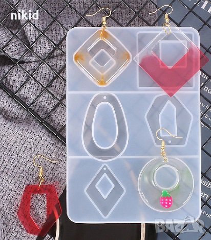 6 вида висулки форми за обеци с дупка силиконов калъп молд бижутерски сладкарски смола изделия ръчна, снимка 1