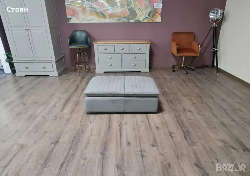 Голяма сива табуретка от плат с функция ракла, снимка 1