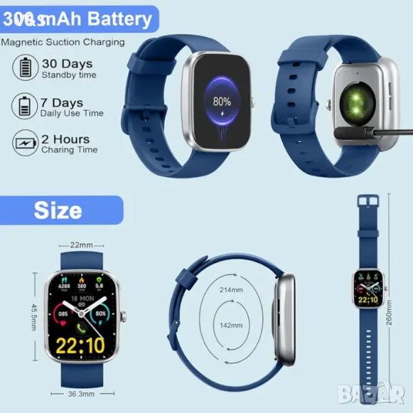 Смарт часовник, 1,91" интелигентен часовник за мъже, жени (отговаряне/осъществяване на повикване), , снимка 1