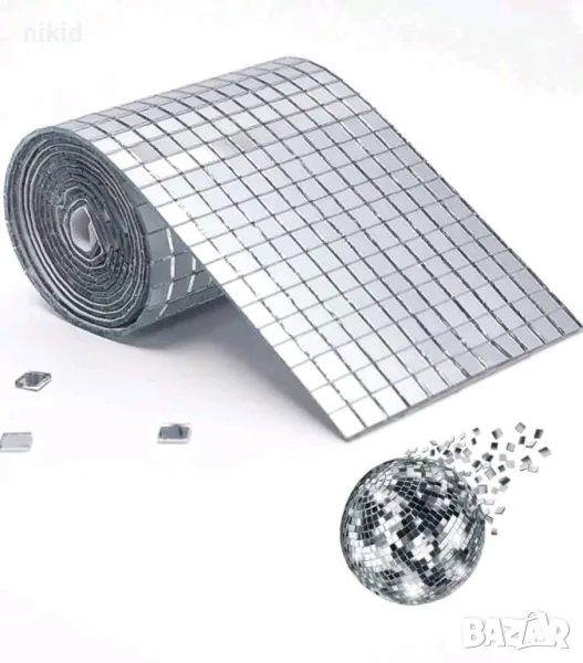 ситни квадратчета лента диско огледална мозайка пайети стъкло самозалепващи лепенка декорация украса, снимка 1