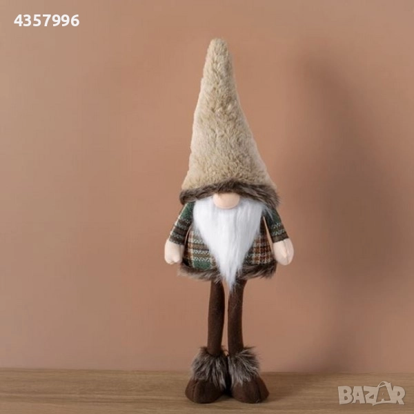 Коледна фигура - джудже с кафяви крака, кафяво карирано палто, снимка 1