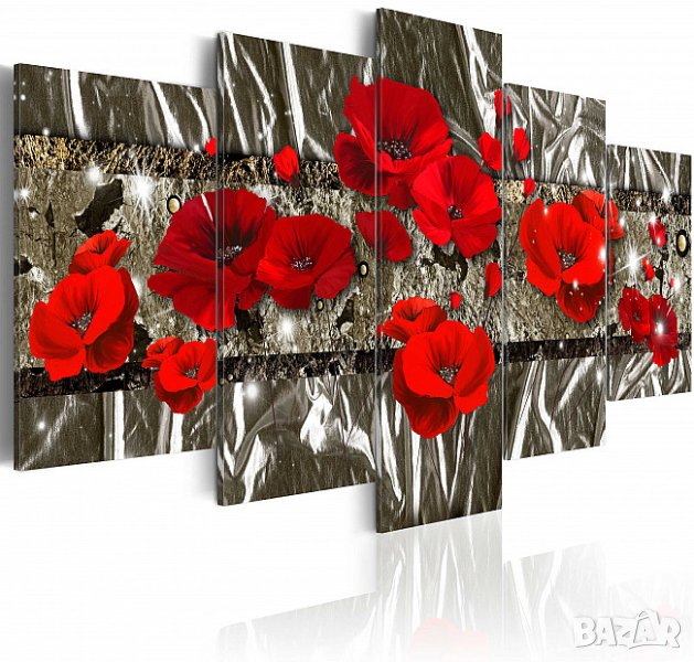 Диамантен Гоблен Сребърни Макове от 5 части - Комплект 3335 за Изработка, снимка 1