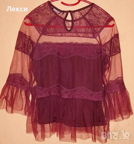 НОВА дантелена, елегантна блузка, цвят бордо. Размер S. 14 лв., снимка 1 - Ризи - 44189942