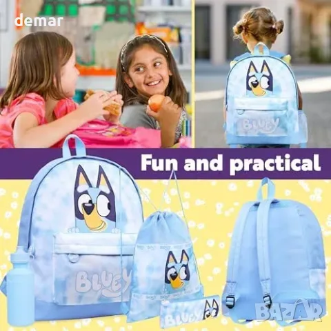 Комплект раница Bluey 4 части с бутилка и несесер, снимка 3 - Раници - 55776016
