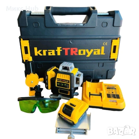 Лазерен нивелир Kraft Royal, Самонивелиращ, 4D, 5VDC, 5Ah