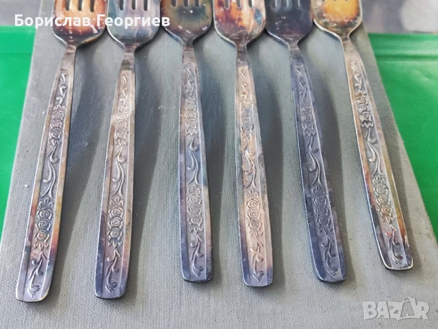 Руски посребрени вилици шест броя, снимка 3 - Прибори за хранене, готвене и сервиране - 51193667