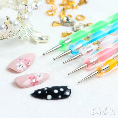 Комплект от 5 бр двустранни инструменти за точки с различни размери/маникюр, снимка 8 - Продукти за маникюр - 34171591