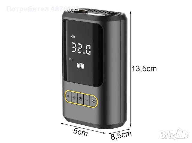 Електрическа помпа за гуми Verk Group 150 PSI / 10 Bar с LCD дисплей, снимка 4 - Аксесоари и консумативи - 55849148