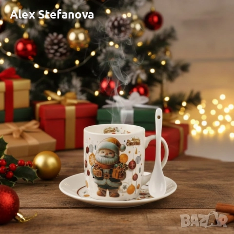 Коледна керамична чаша с капак и лъжица – уют за всяка сутри, снимка 2 - Коледни подаръци - 52806088
