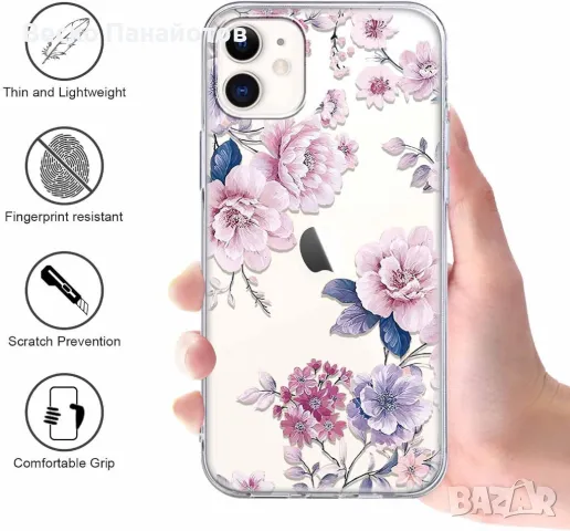  Калъф за iPhone 11 6.1", тънък, мек силикон с дизайн на розови цветя, снимка 6 - Калъфи, кейсове - 49466296