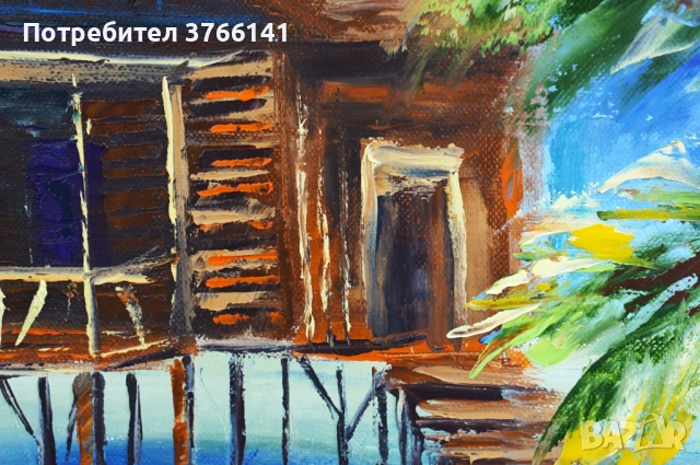 "Уют под палмите" Картина 70х50см, Маслена живопис с шпакла, снимка 3 - Картини - 53563367
