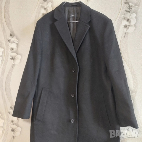 Мъжко черно вълнено кашмирено палто Hugo Boss "Stratus3" с нормална кройка размер М-Л , снимка 15 - Палта - 52133504