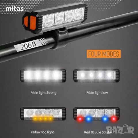 Ултра ярка LED светлина за велосипед, Многоцветна, 1200lum/2500mAh USB, снимка 5 - Аксесоари за велосипеди - 49161325