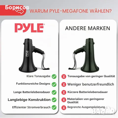 МОЩЕН ПРОФЕСИОНАЛЕН МЕГАФОН - 40W  Pyle PMP43iN , снимка 6 - Микрофони - 55830709