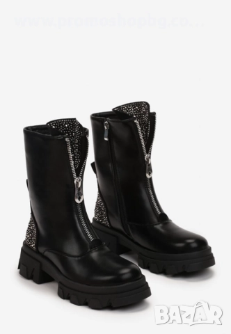 Дамски боти до глезена, еко кожа, Черен, снимка 7 - Дамски боти - 52983741