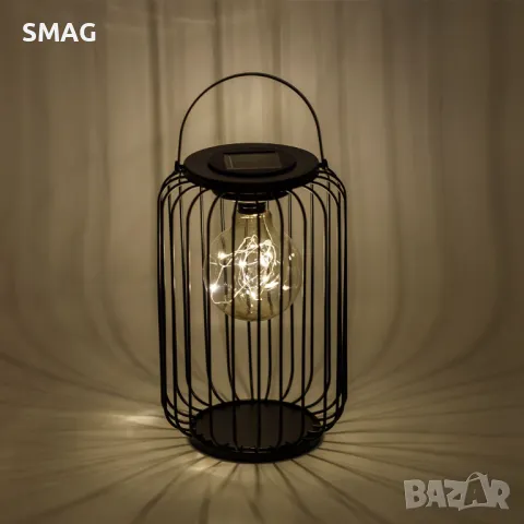 Соларен фенер Подова черна висяща лампа в клетка Ø18x27см S_1236414, снимка 3 - Соларни лампи - 49907298