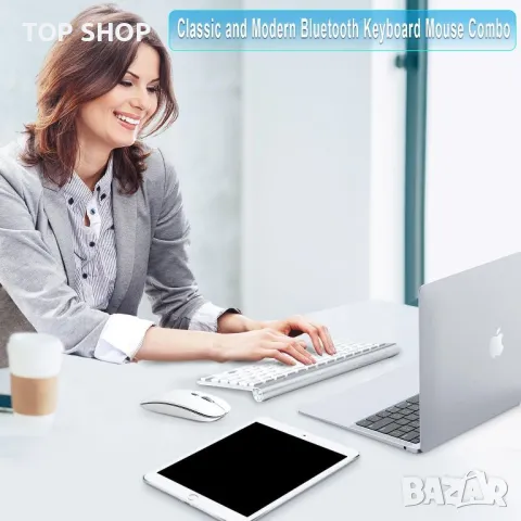 Комбинация от Bluetooth клавиатура и мишка за Mac QWERTY тиха безжична мишка и клавиатура, снимка 3 - Клавиатури и мишки - 49566704