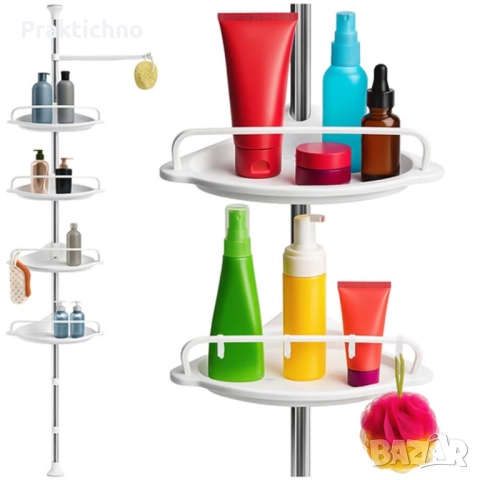 Ъглова етажерка за душ, с регулируема височина 240 – 310см, 4 рафта, закачалки, Ruhhy, снимка 1