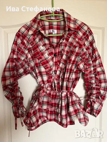 Риза от премиум кукленска памук кокетна кукленска  карирана каре Mon Cher Мон Шер , снимка 8 - Ризи - 47322395