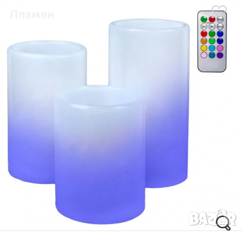 3 бр. LED свещи с променящ се цвят и дистанционно 15х7 см 12,5х7 см 10х7 см, снимка 7 - Декорация за дома - 36130380