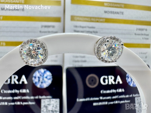 Сребърни обеци с мойсанит (Диамант) 1 карат, снимка 5 - Обеци - 52253349