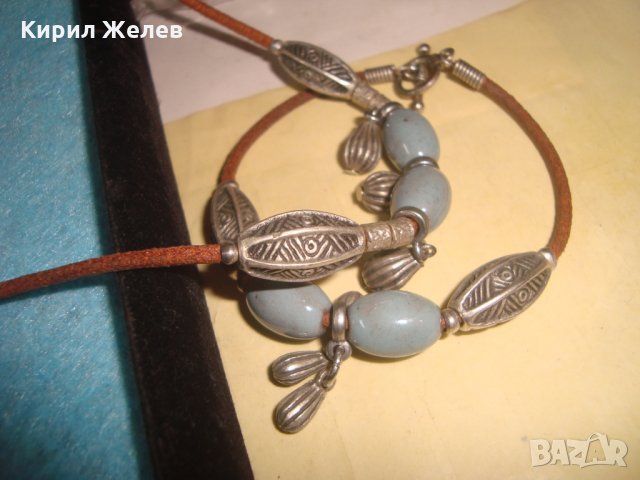 ПОСРЕБРЕНИ КОЛИЕ и ГРИВНА ПОРЦЕЛАН КОЖА ВИНТИДЖ АРТ МОДЕЛ 26658, снимка 3 - Бижутерийни комплекти - 34806015