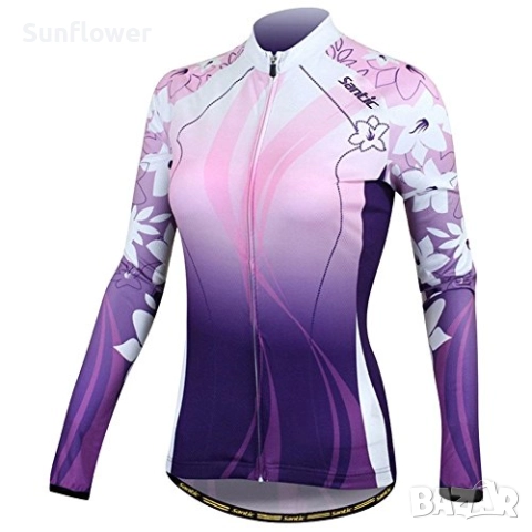 Нов без етикет дамски Santic флорален вело джърси топ с дълъг ръкав, размер M  