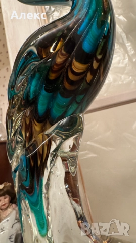Голяма изящна птица, духано стъкло, 1.320кг, снимка 5 - Статуетки - 52597078