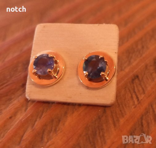 Златни обеци с естествени сапфири, снимка 5 - Обеци - 42414341