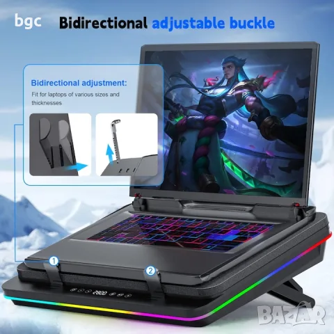 Охладителна подложка IETS GT600 V2 - + RGB, от 14" до 19.3'' лаптопи, 1x 5.5" мощен вентилатор, снимка 5 - Лаптоп аксесоари - 56004322